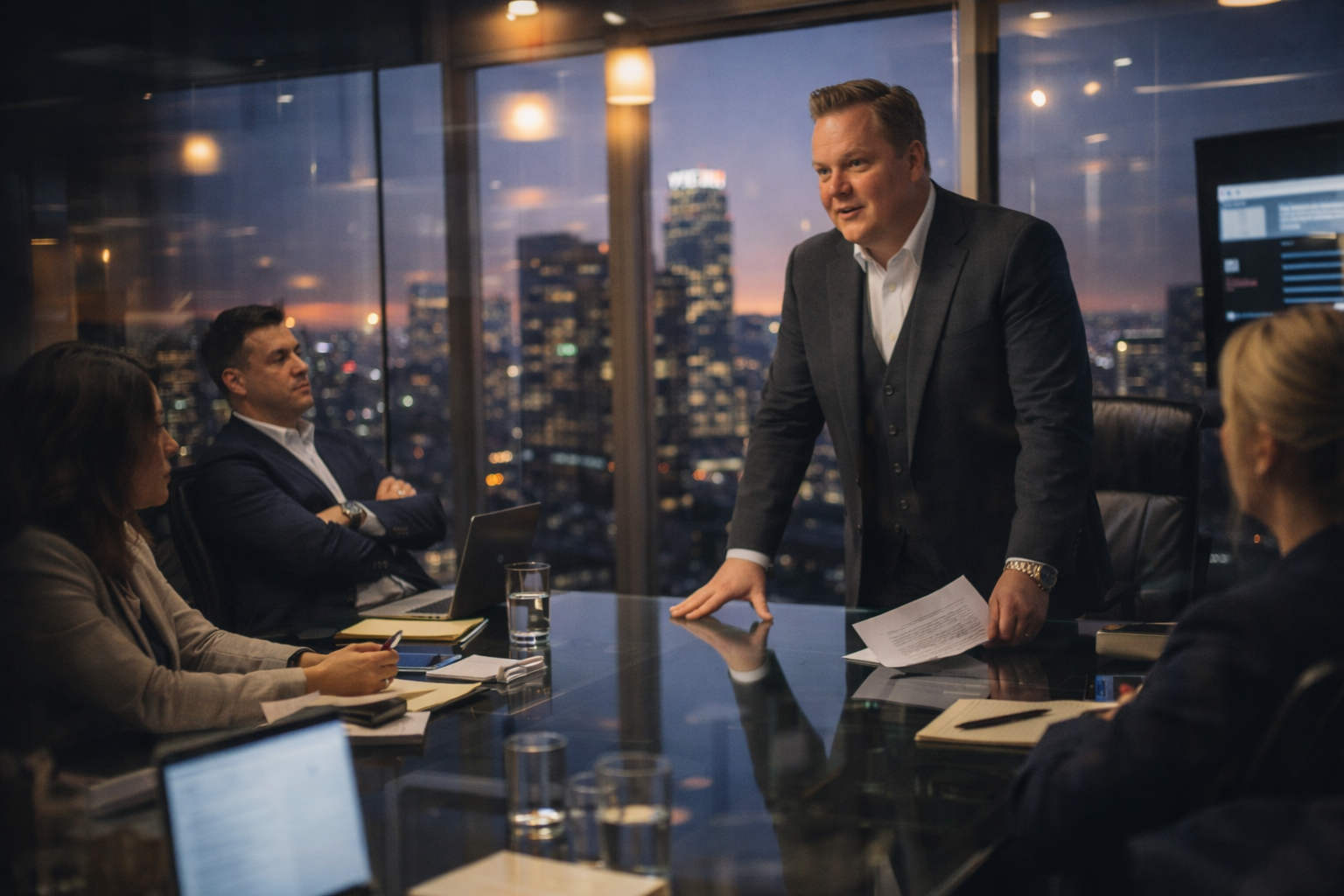 Boardroom meeting above the city